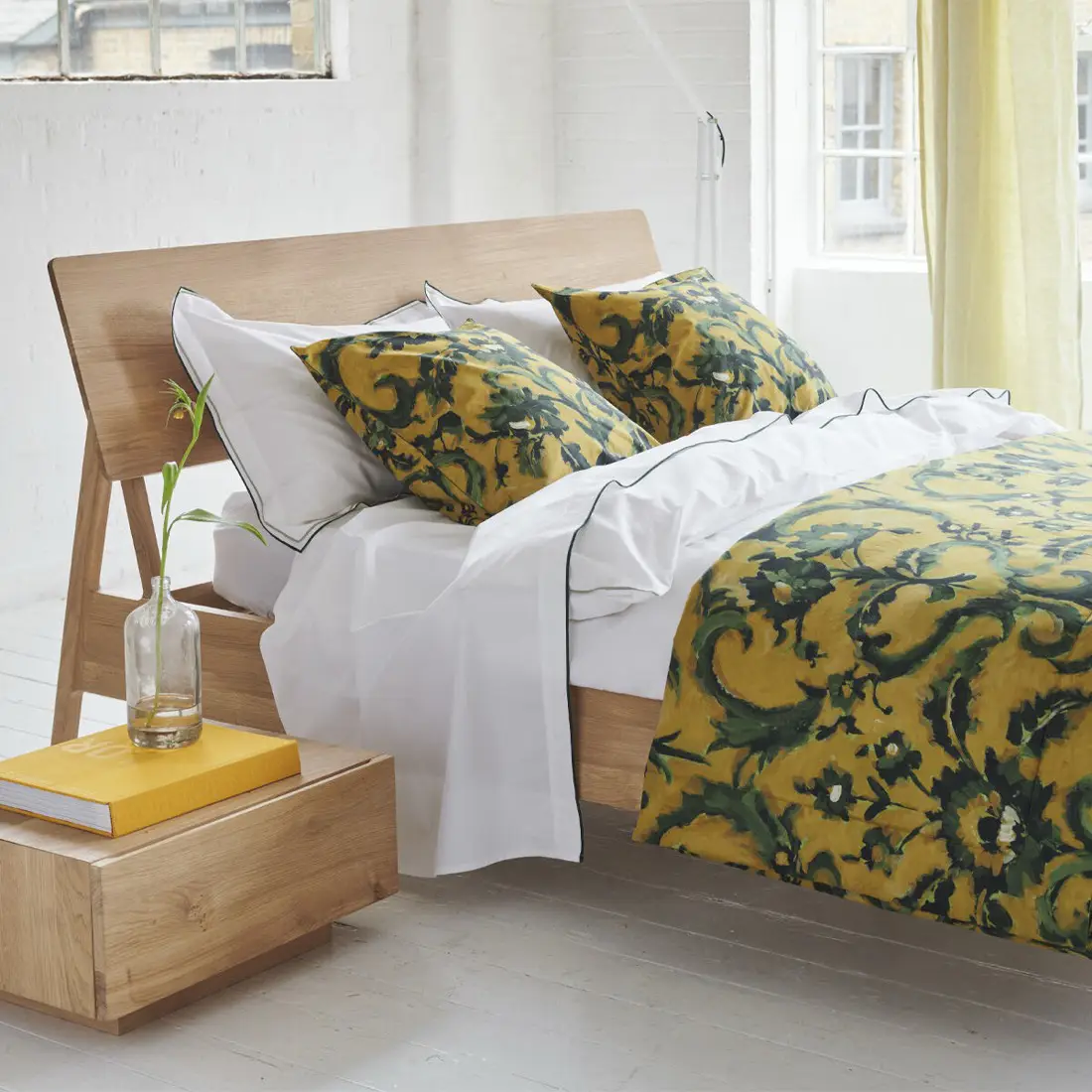 Courte pointe imprimée en percale de coton Guerbois jaune ochre - 135x220 cm